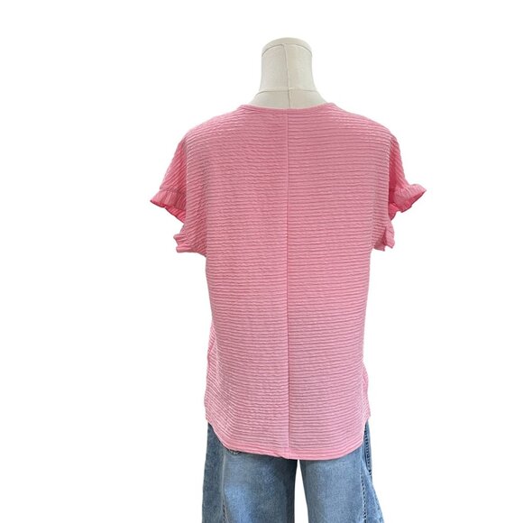 Pink Textured Ruffle Sleeve Top NWOT Soft Girl Coquette Feminine Casual Blouse - Picture 8 of 8